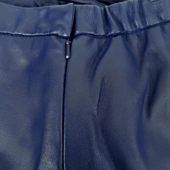 Navy Blue Leather Pants Terry Lewis Classic Luxuries NWT - Picture 5 of 12